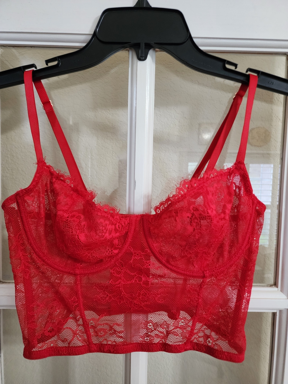 INC International Concepts Red Lace Mesh Underwire Bustier Longline Bra M